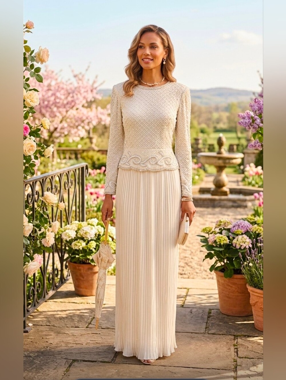Talbots Ivory Beaded Evening Dress